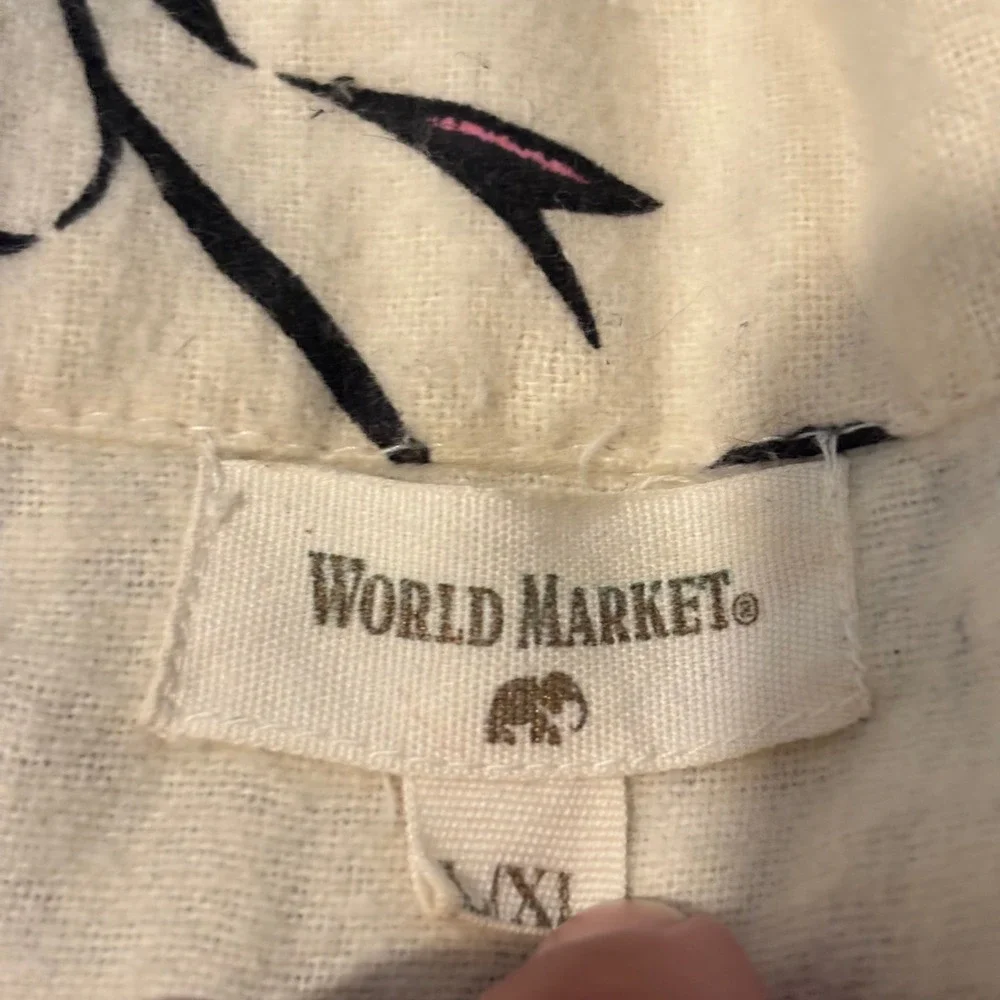 World Market Nightgown Coquette Cream Black Bow Button Up L/XL Sleep Boho 21305
